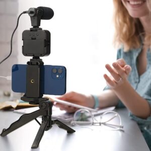 Kit de Vlogging Complet pour iPhone & Android – Microphone, LED, Trépied & Support Téléphone