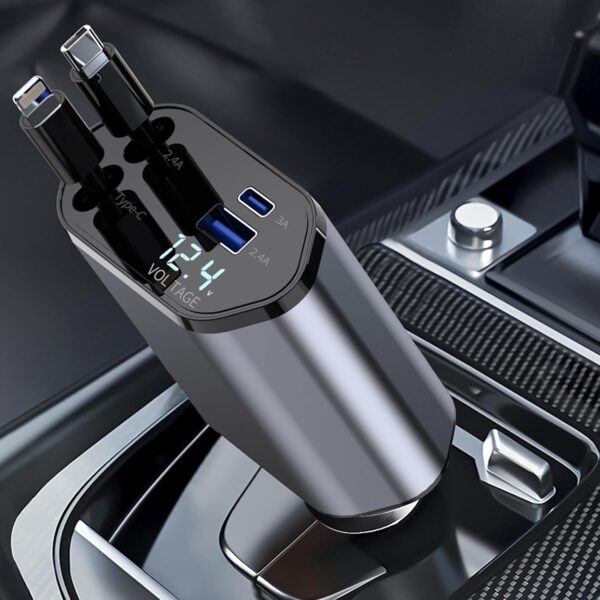 Chargeur de Voiture 4-en-1 avec Câble Rétractable - Image 4