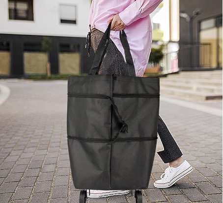 Sac de Courses Pliable à Roulettes – 2 en 1, Léger & Réutilisable, en Tissu Oxford, Charge Max. 12,5 kg - Image 2