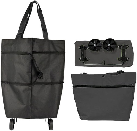 Sac de Courses Pliable à Roulettes – 2 en 1, Léger & Réutilisable, en Tissu Oxford, Charge Max. 12,5 kg - Image 6