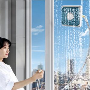 Nettoyeur de Vitres Extensible 2 en 1 – Tête Rotative à 360°, Manche Rétractable