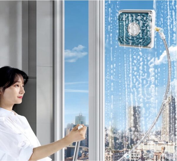 Nettoyeur de Vitres Extensible 2 en 1 – Tête Rotative à 360°, Manche Rétractable