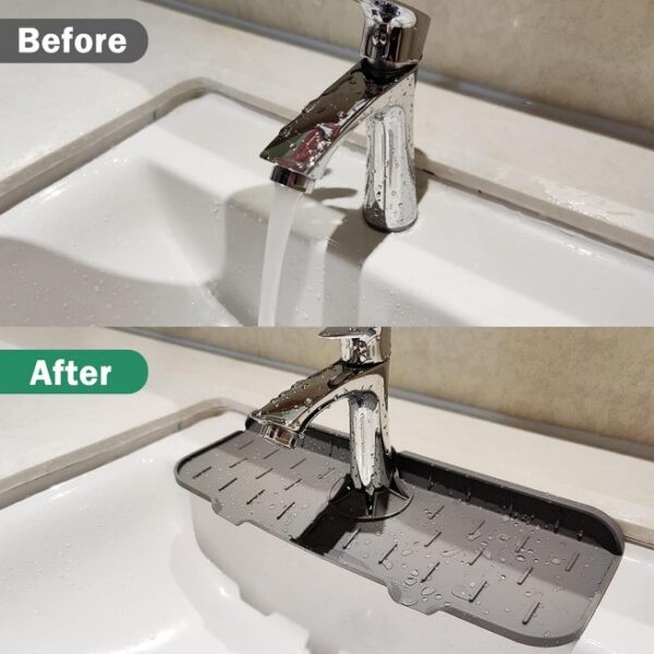 tapis de protection en silicone pour robinet – anti-éclaboussures pour évier de cuisine ou salle de bain (gris) :