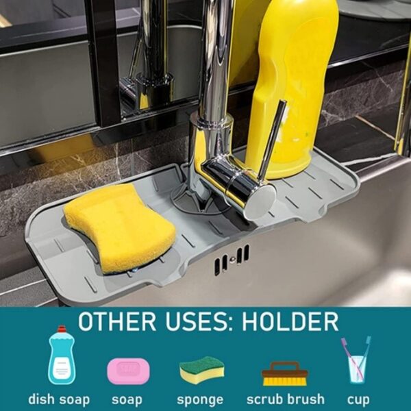 tapis de protection en silicone pour robinet – anti-éclaboussures pour évier de cuisine ou salle de bain (gris) : - Image 6