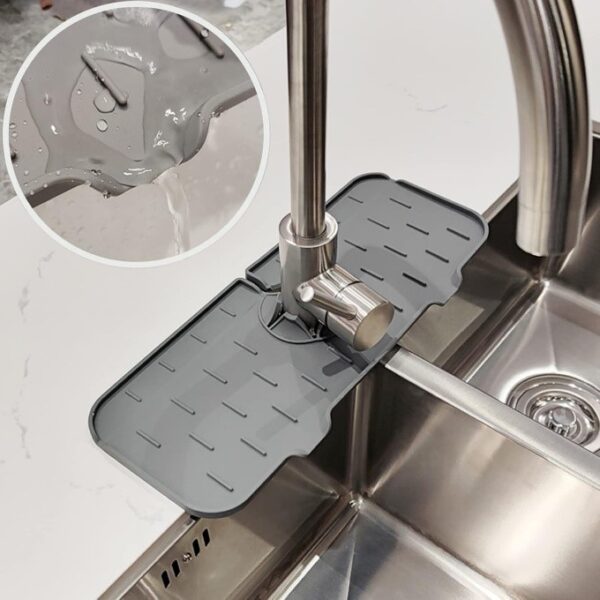 tapis de protection en silicone pour robinet – anti-éclaboussures pour évier de cuisine ou salle de bain (gris) : - Image 4