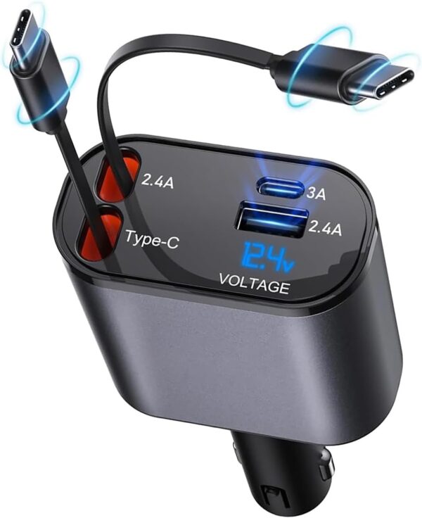 Chargeur de Voiture 4-en-1 avec Câble Rétractable