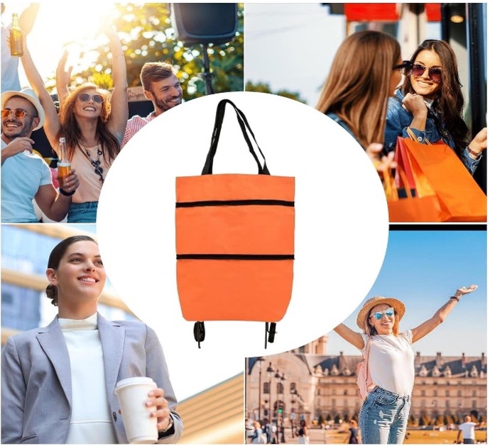 Sac de Courses Pliable à Roulettes – 2 en 1, Léger & Réutilisable, en Tissu Oxford, Charge Max. 12,5 kg - Image 4