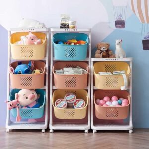 paniers de rangement mobiles en plastique pour jouets d’enfants