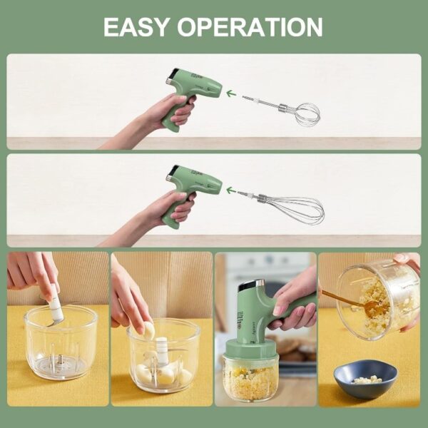 Mixeur Électrique 2 en 1 Lychee | 5 Vitesses + Mini Robot Culinaire | Rechargeable USB – Vert - Image 5
