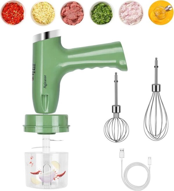 Mixeur Électrique 2 en 1 Lychee | 5 Vitesses + Mini Robot Culinaire | Rechargeable USB – Vert - Image 4