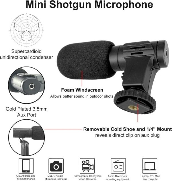 Kit de Vlogging Complet pour iPhone & Android – Microphone, LED, Trépied & Support Téléphone - Image 3