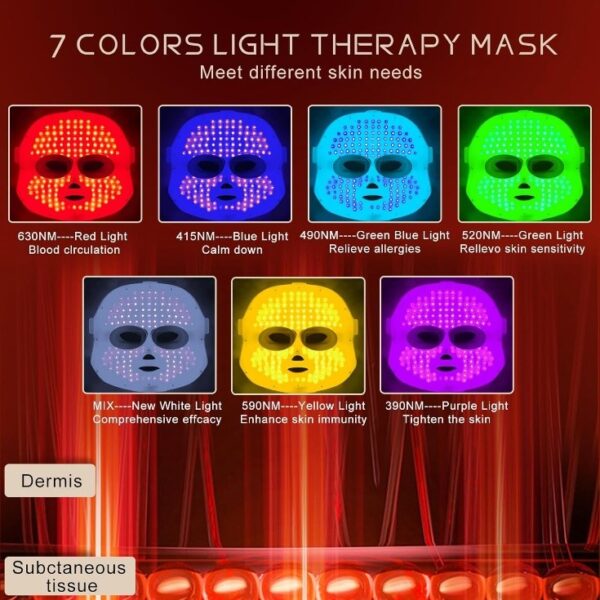masque facial de thérapie par lumière LED rouge 7 couleurs - Image 4
