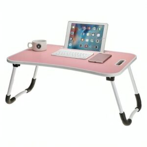 Table de Lit Portable et Pliable – Avec Porte-Gobelet, Tiroir et Ports USB (ROSE)