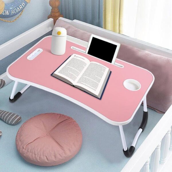 Table de Lit Portable et Pliable – Avec Porte-Gobelet, Tiroir et Ports USB (ROSE) - Image 4