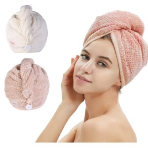 Serviette Turban en Microfibre – Lot de 2 Bonnets de Séchage pour Cheveux Bouclés ou Raides