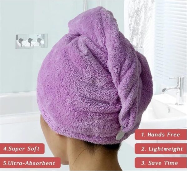 Serviette Turban en Microfibre – Lot de 2 Bonnets de Séchage pour Cheveux Bouclés ou Raides - Image 2