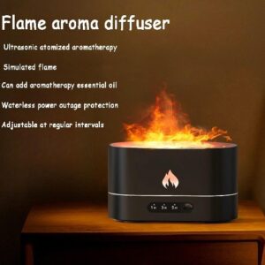 Diffuseur d’Huiles Essentielles 3 en 1 – Humidificateur, Veilleuse à Effet Flamme & Aromathérapie