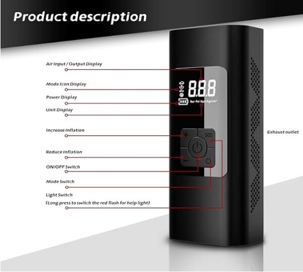 Compresseur d’air électrique portable pour voiture, moto, vélo - Image 4