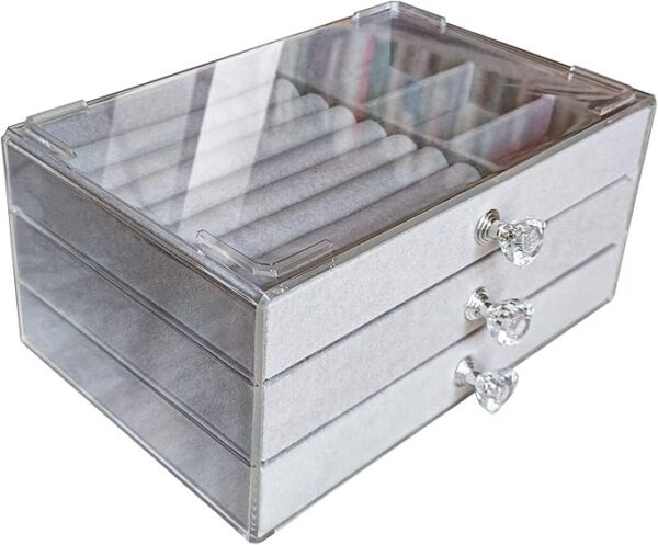 Boîte à Bijoux Transparente en Acrylique avec 3 Tiroirs - Image 9
